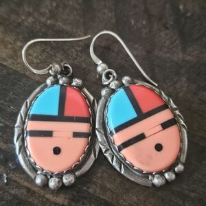 Large Vintage Zuni SunGod Earrings